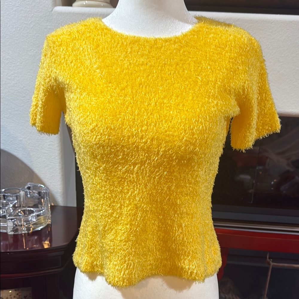 The Limited, Yellow Fuzzy Short Sleeve Top, not see through, size 12.